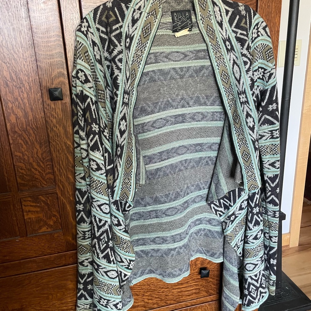 Billabong Aztec Knit Cardigan in Blue and Green